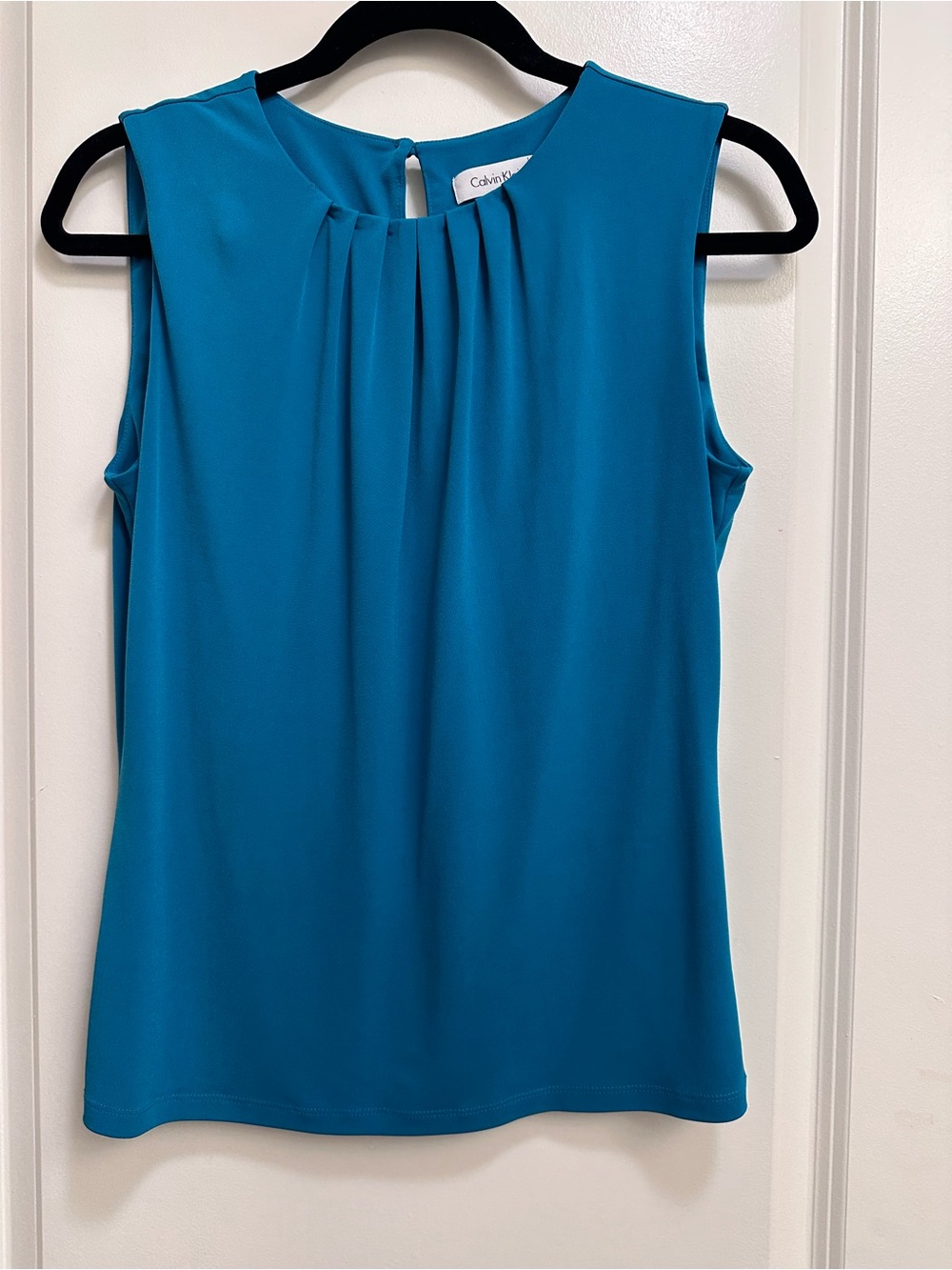 Calvin Klein Teal Sleeveless Pleated Neck Camisole